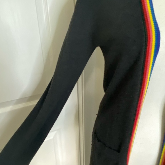 Spiritual Gangster Charcoal Grey Rainbow Knit Trim Open Long Cardigan Sweater- S - Picture 6 of 16